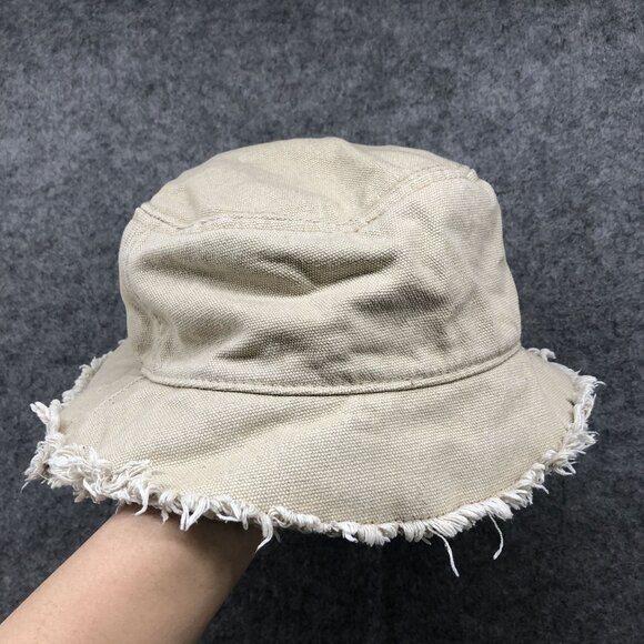 J. Crew Canvas Bucket Hat With Fringe Womens M/L Khaki Beige Cotton - Picture 2 of 7